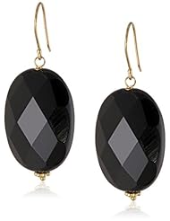 Large Black Onyx Flat Faceted Oval Bead Earrings on Gold Plated Sterling Silver Earwire