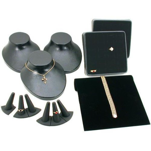 12 Black Bracelet Ring Necklace Bust Showcase Displays