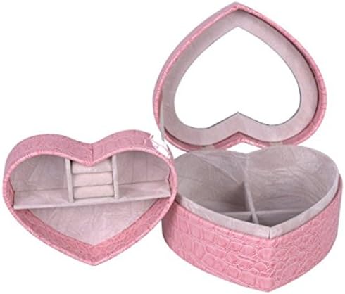 MEINIA Lovely Portable Heart Shaped Travel Pu Leather Jewelry Box,noble Birthday and Valentine's Day Gift for Girl and Women (Pink)