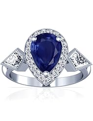 Platinum Pear Cut Blue Sapphire Ring With Sidestones