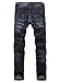 PHISOCKAT Men's Zipper Deco Stretch Jeans with Broken Hole 29 Black