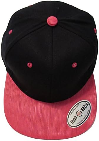 NGH Premium Flat Bill Cotton SnapBack with Textured PU Leather Bill (Black/Hot Pink)