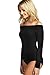 GirlsWalk Women's Plain Long Sleeves Off Shoulder Stretchy Bodysuit Leotard Top Black