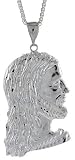 Sterling Silver 3 1/8 (83 mm) Diamond Cut Jesus Face Pendant