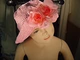 HT23,Pink Gimp floppy hat with two pink roses