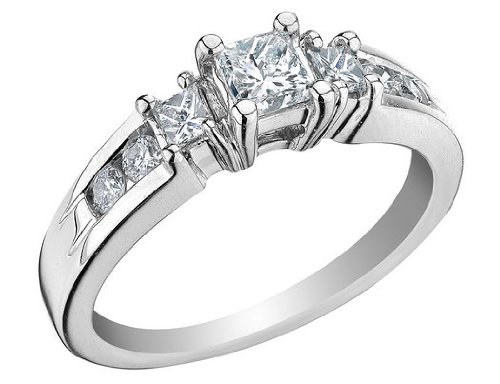 Princess Cut Diamond Engagement Ring and Three Stone Anniversary Ring 2/3 Carat  ctw  in 14K White Gold