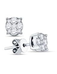 18K White Gold Round Brilliant Cut Diamond - Flower Shape Invisible & Channel Set Studs Earrings with Secure Push Back Closure - (.29 cttw.)