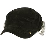 Winter Corduroy Sherpa Plaid Earflaps Cadet Military Castro Ski Hat Cap Black