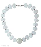 Rose quartz necklace, 'Moon Over Clouds' 1.4 W 20.3 L