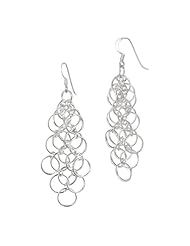 Sterling Silver Five Row Multi Circle Linear Drop French Wire Earrings
