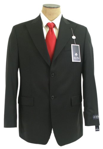 Sean John Mens Single Breasted 2 Button Solid Black Wool Suit - Size 46R