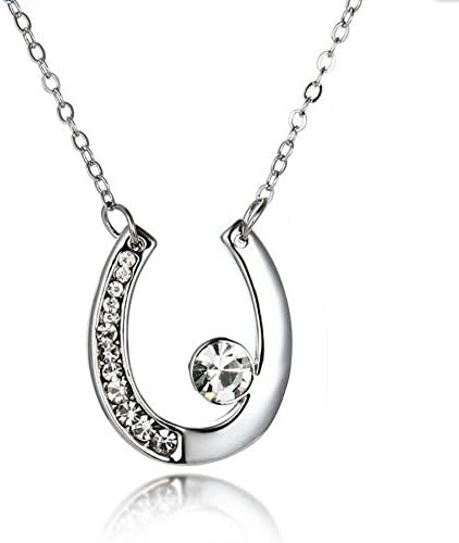 Sparkling Good Luck Charm Horse Shoe Necklace - Silver Plated