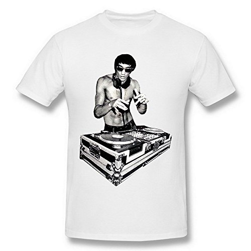 Next Style Men's Bruce Lee DJ Cover Poster White T Shirts