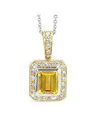 Rectagular Pendant With A Cushion Center Stone In 18K Yellow Gold With A 0.55 ct. Genuine Citrine Center Stone.