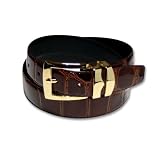 Crocodile Grain Embossed 30mm Genuine Bonded Red Rust Leather Belt with Gold Buckle