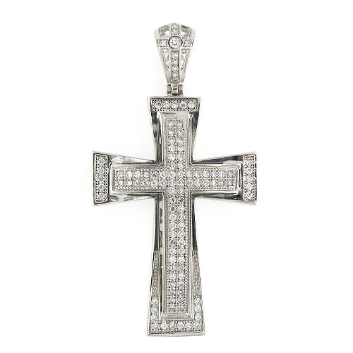Men's Iced Out Hip Hop White Gold Plated Cubic Zircoina (CZ) Lab Diamond Micro Pave Latin Cross Religious Charm Pendant
