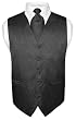 Men's Black Paisley Design Dress Vest and NeckTie Set for Suit or Tuxedo