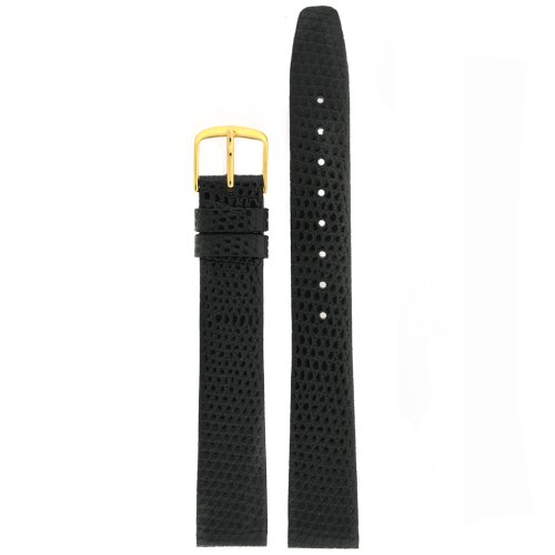 Watch Band Extra Long Black Leather Lizard Grain Ladies 14 millimeter,Tech Swiss,LEA327L-14