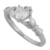 Sterling Silver Clear CZ Heart Irish Claddagh Ring