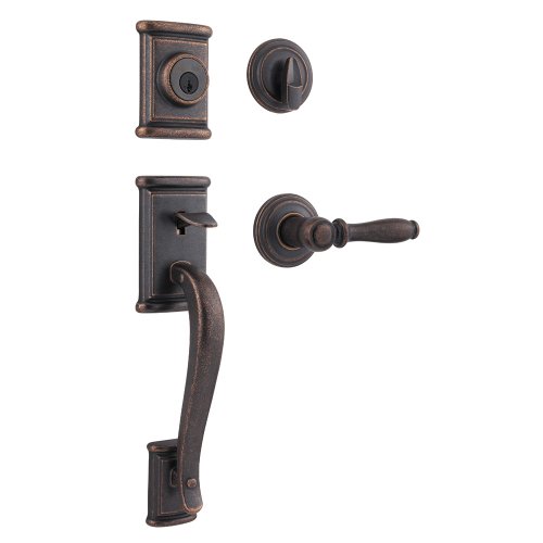 Kwikset 98001-099 Signatures Ashfield SmartKey Handleset with Ashfield Interior Lever, Rustic Bronze"