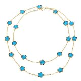 Designer Inspired Simulated Turquoise Floral Layered Vermeil Necklace