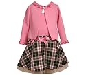 Bonnie Jean Baby/Infant Girls 12M-24M 2-Piece PINK & BLACK PLAID TRIPLE BOW RUFFLE Cardigan/Jacket Dress Set