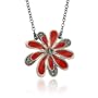 Sterling Silver Marcasite and Red Epoxy Flower Necklace