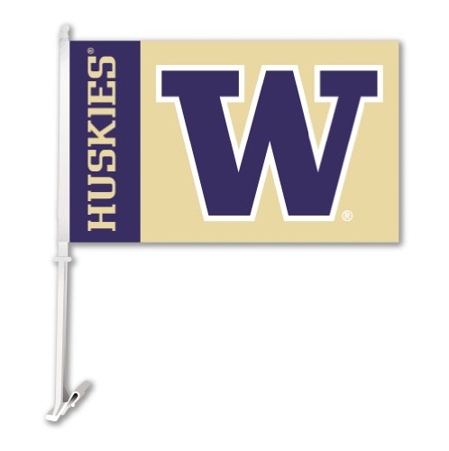 NCAA Washington Huskies Car Flag with Free Wall Brackett