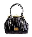 Black mock croc and patent framed shoulder handbag with shoe shaped closure by Claudia Canova