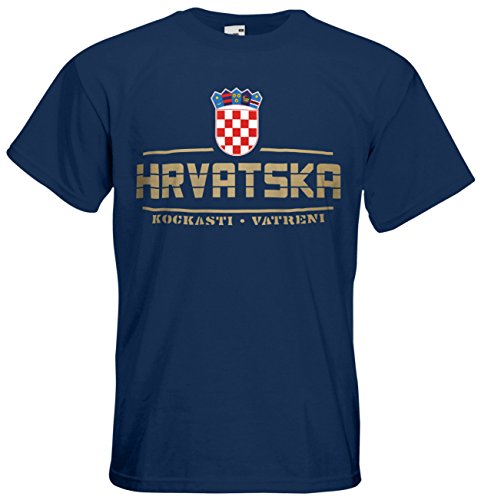 Kroatien Hrvatska EM 2016 Fanshirt T-Shirt Trikot (Navyblau, L)