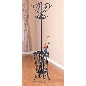 Sandy Black Finish Metal Coat Rack w/Umbrella Holder
