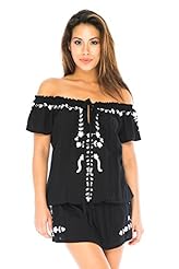 Off the Shoulder Summer Short Rayon Embroidered Peasant Dress/Tunic 