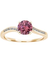 0.89 Ct Round Pink and White Diamond 14K Yellow Gold Ring