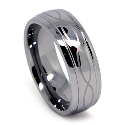 Tungsten Wedding Band, Infinty Tungsten Ring for Men, High Polish with Laser Infinity Design, Domed, 8mm