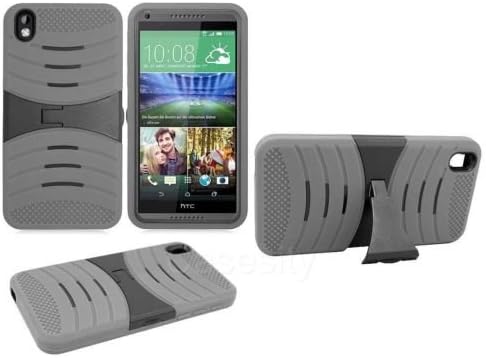 GRAY EXO STRETCH HEAVY DUTY DUAL LAYER PHONE CASE W/ STAND FOR HTC DESIRE 816 [In Casesity Retail Packaging]