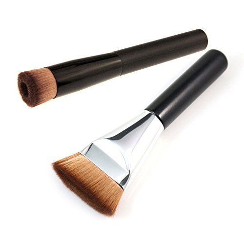 GYBest Best 2pcs Premium Brushes - Black Professional Face Concave Liquid Foundation Makeup Brush + Silver Black Makeup Brush Flat Contour Brush Foundation Brush