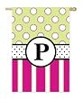 Monogram Peppy Pink & Green Polka Dot Double Sided Regular Size Flag - P