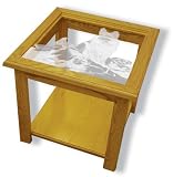 Glass Top End Table - Solid Oak, Fully Assembled - German Shepherd Dog Art Etching