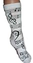 Womens 9-11 White with Black Music Notes Cotton Lycra Novelty Socks