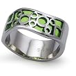 Stainless Steel Women's Ring with Light Green Resin Inlay (Sizes 5-9)