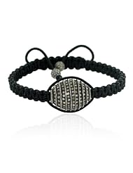 .925 Sterling Silver Diamond Pave Beads Macrame Cord Bracelet Handmade Jewelry