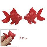 Aquarium Moveable Tail Red Plastic Floating Goldfish 2 Pcs image