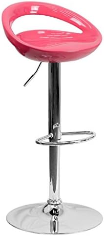 Modern Plastic Adjustable Height Metal Bar Stool Swivel Color Circle Seat Chair(Pink)