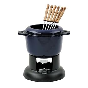 Chasseur Cast Iron Fondue Set With Removable Rim, With 6 Forks Blue