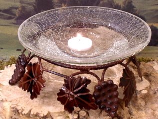 Cinnabar Finish With Grape Glass Bowl