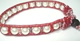 White Pearl Beaded Red Leather Bracelet Love Never Fails - Fair Trade