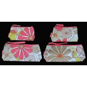 Lot of 4 Clinique Fabric Floral Cosmetic Bags (2 regular +2 mini bags) *Brand New*