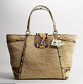 Authentic Coach Python Straw Natural Large Tote 
