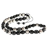 Pave Disco Ball & Genuine White Freshwater Pearl Adjustable Necklace