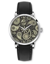 SPRAWL Aanalog Fashion Series Silver Ladies Watches of Genuine Black Leather Strap,Unique Wrist Watch for Women Girls Designed with Large drops and old-fashioned flowers